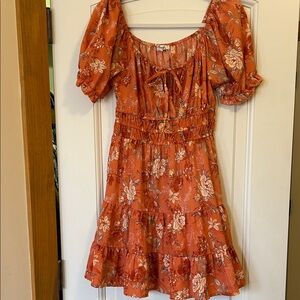 Blush Floral Orange Mini Dress with Puff Sleeves